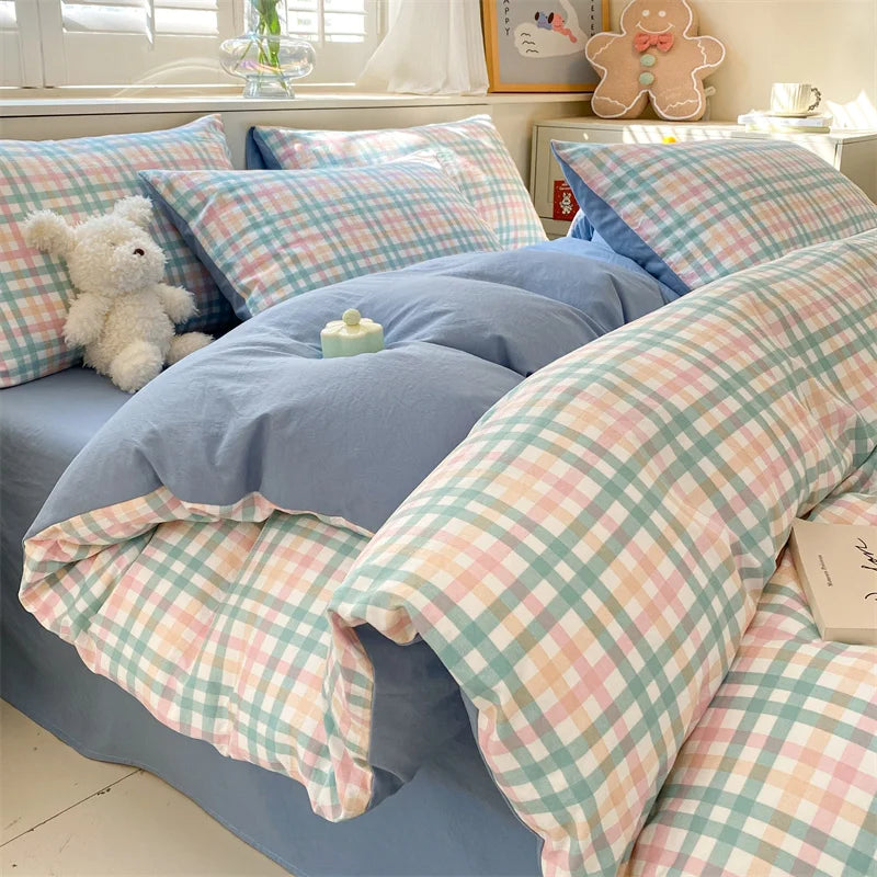 Modern Minimalist Plaid Duvet Cover 220x240 Soft Breathable All Season Queen Comforter Cover Single Piece Striped Quilt Covers