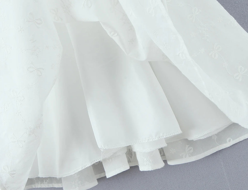 Sexy White Embroidery Floral Corset style Boning Tank Dress Women Cross Lacing up Bow Slim Waist Swing Short Dresses Vestdios