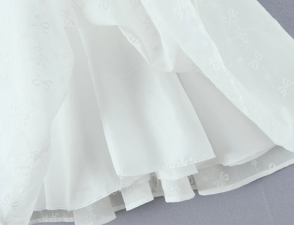 Sexy White Embroidery Floral Corset style Boning Tank Dress Women Cross Lacing up Bow Slim Waist Swing Short Dresses Vestdios