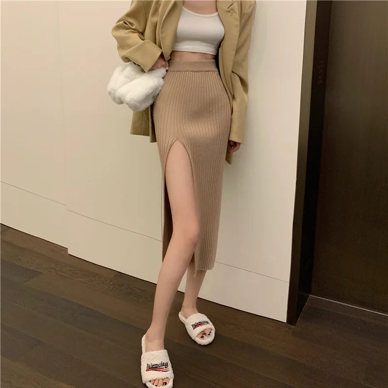 Elegant Elegant Sexy Stit Skirt Women's Slim Fit Slimming Hot Girl Knitted Dress Pure High Waist Temperament Skirt
