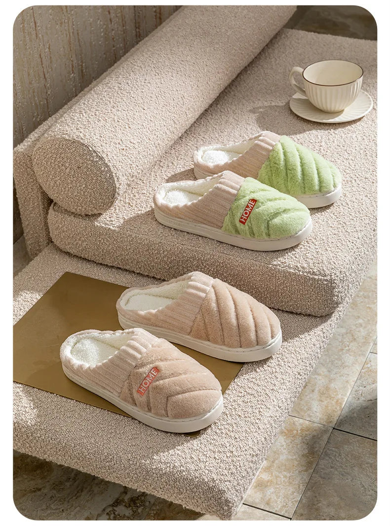 Women's Casual Home Slippers Soft Bottom Plush Slippers Anti-slip Thermal Slippers Indoor Winter Men's Fashion Casual Flats Slip