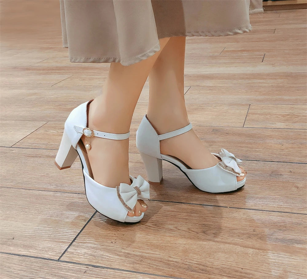 Women Platform open toe High Heels Spring Summer Bow Peep Toe Sandals Ladies White Black Bride Wedding Shoes 2025 Party Pumps