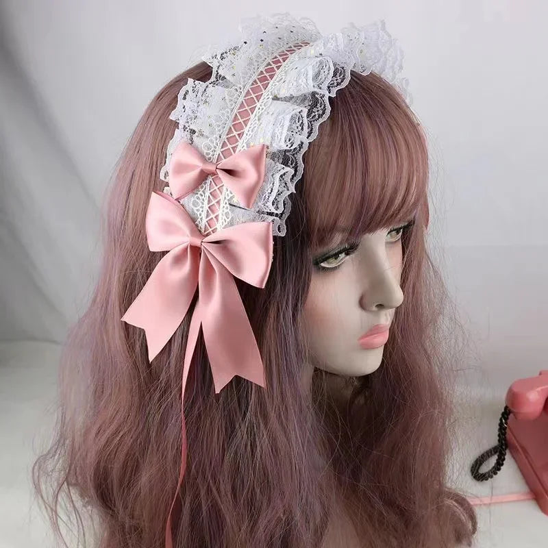 Lovely Sweet Hair Hoop Anime Maid Cosplay Headband Lolita Lace Flower Headwear Hand Made for Girls Mujer Kawaii Hair Accessory