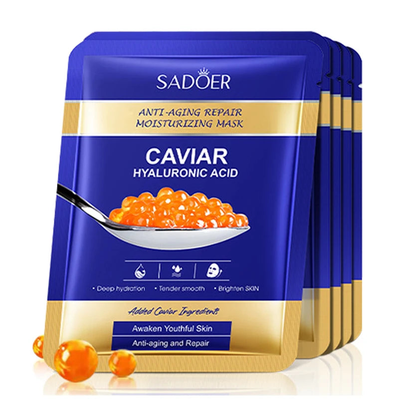 5pcs  Caviar Hyaluronic Acid Moisturizing Facial Masks Brightening Firming Hydrating Face Mask Facial Skin Care Products
