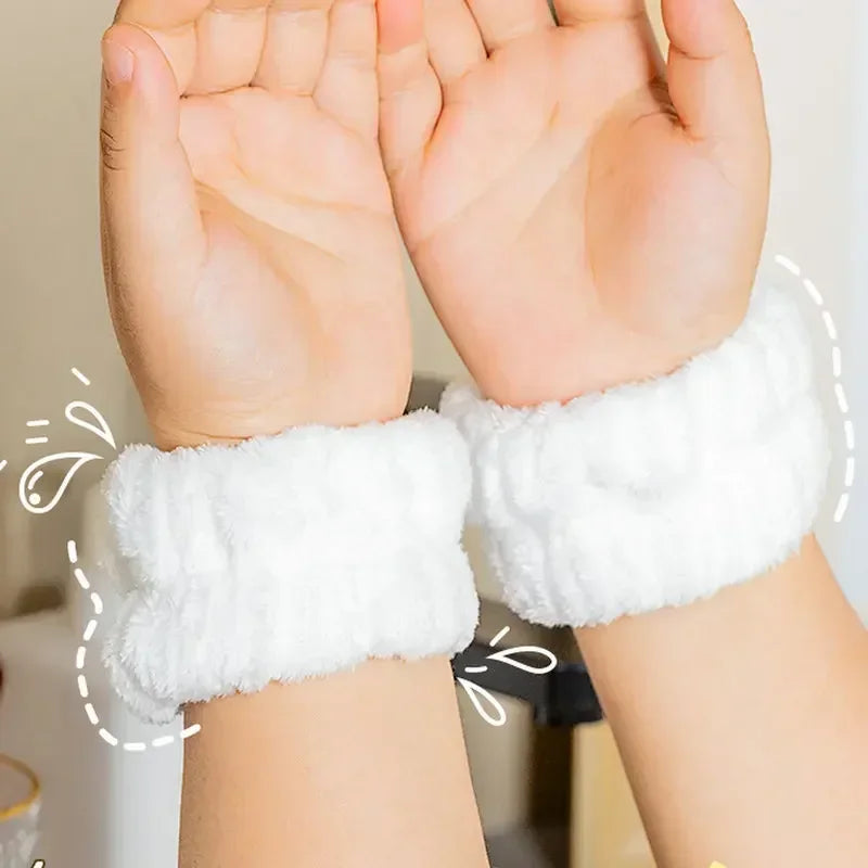 1-10Pairs Flannel Skincare Spa Wristband Makeup Facial Wrist Washband Face Towel Wash Bow Headband Scrunchie Set for Women
