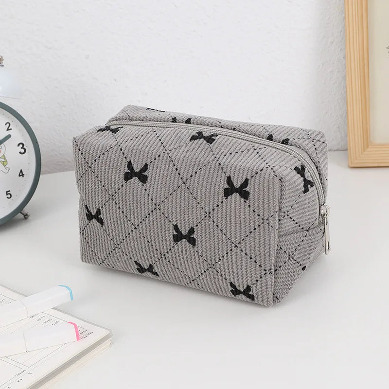 Kawaii Corduroy Travel Cosmetic Lipstick Skincare Storage Bag Toiletry Kit Women Makeup Handbags Organizer Pouch Bag Pencil Case