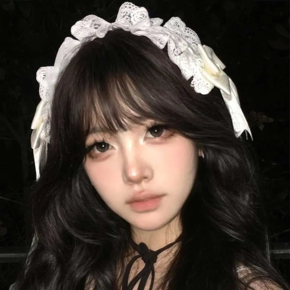 New Lolita Cat Ears Headband Lace Cosplay Head Wrap Bow Headdress Women