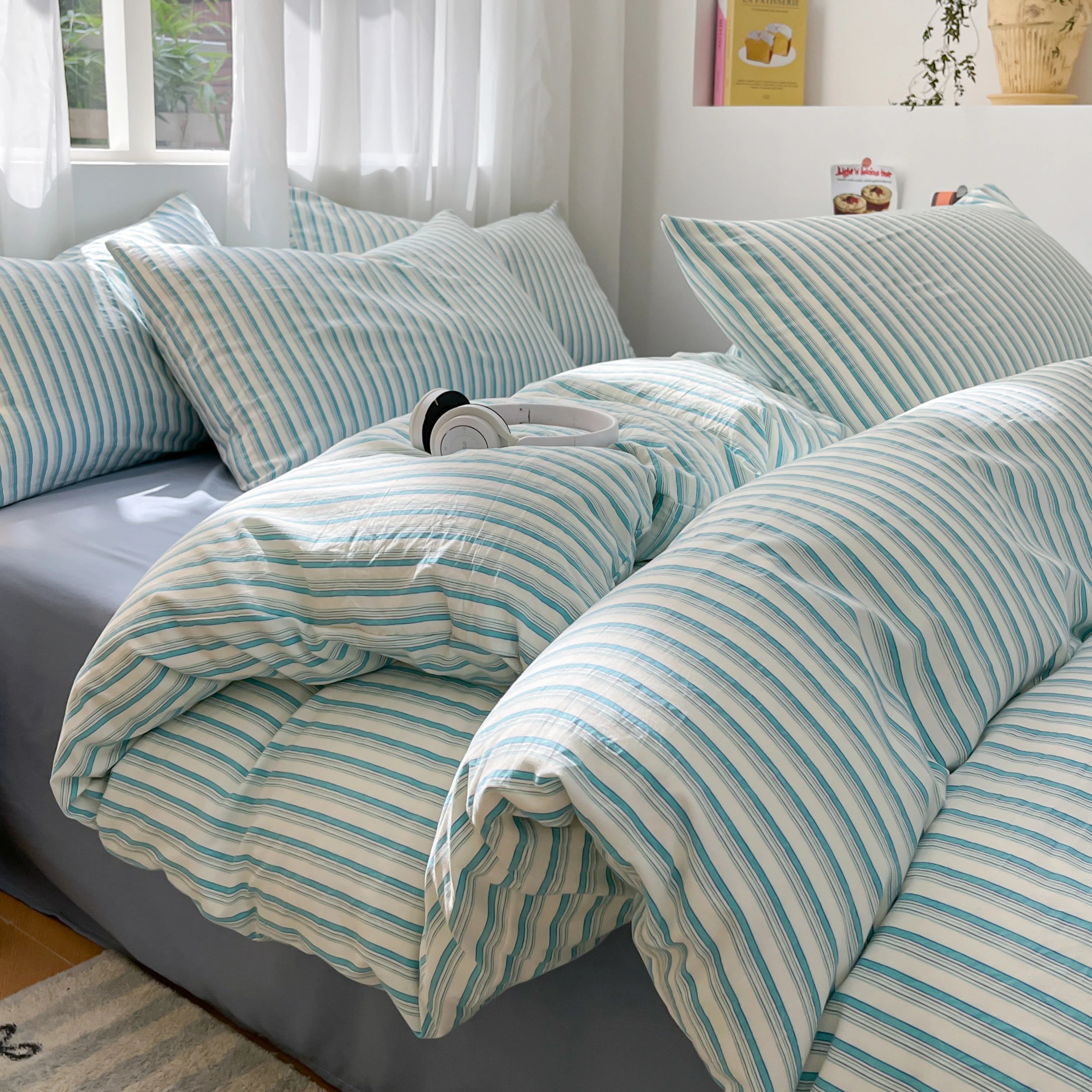 Modern Minimalist Plaid Duvet Cover 220x240 Soft Breathable All Season Queen Comforter Cover Single Piece Striped Quilt Covers