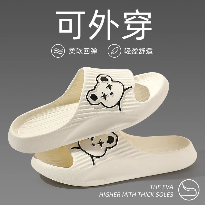2026 Home Slippers for Women Men Open Toe Waterproof Soft Sole Slides Summer One Strap Solid Color Comfort Flat Bottom Slippers