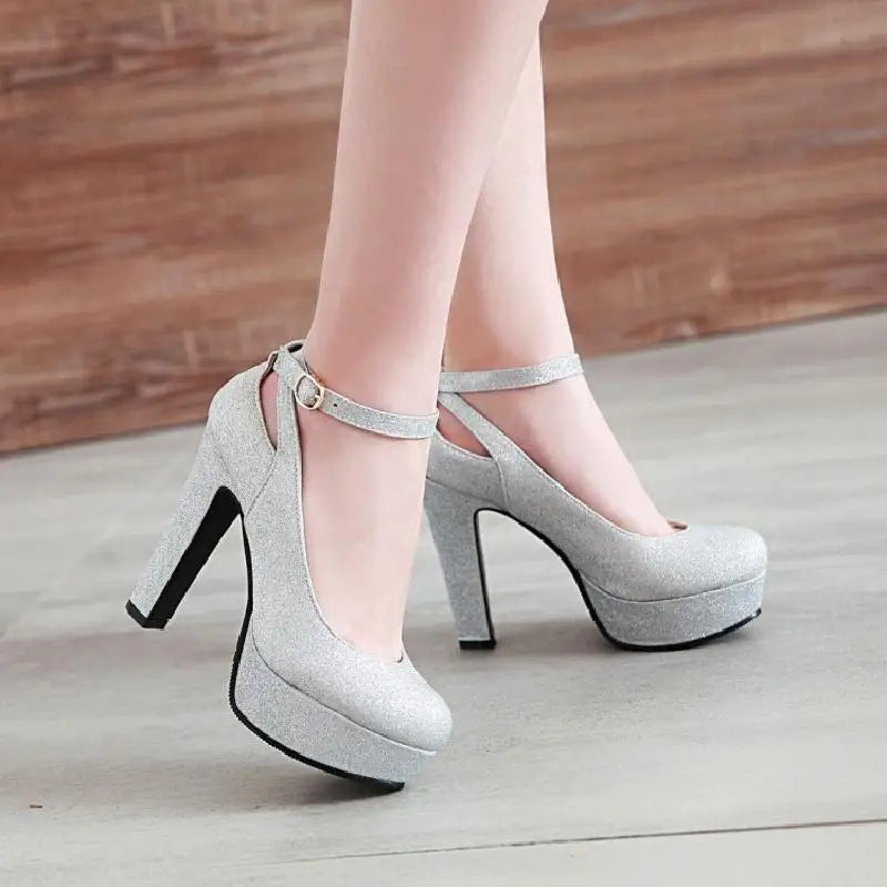 Classic Women's Shoes Super High Heels Waterproof Platform Ladies Pumps Ankle Buckle Straps Large Size Female Shoe Spring Autumn
