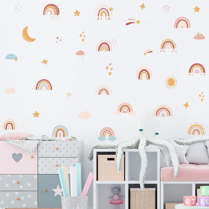 Boho Rainbow Vinyl Child Wall Sticker For Baby Room Decor Bedroom Accessories Furniture Sticker Adhesive Wallpaper Wall Decor
