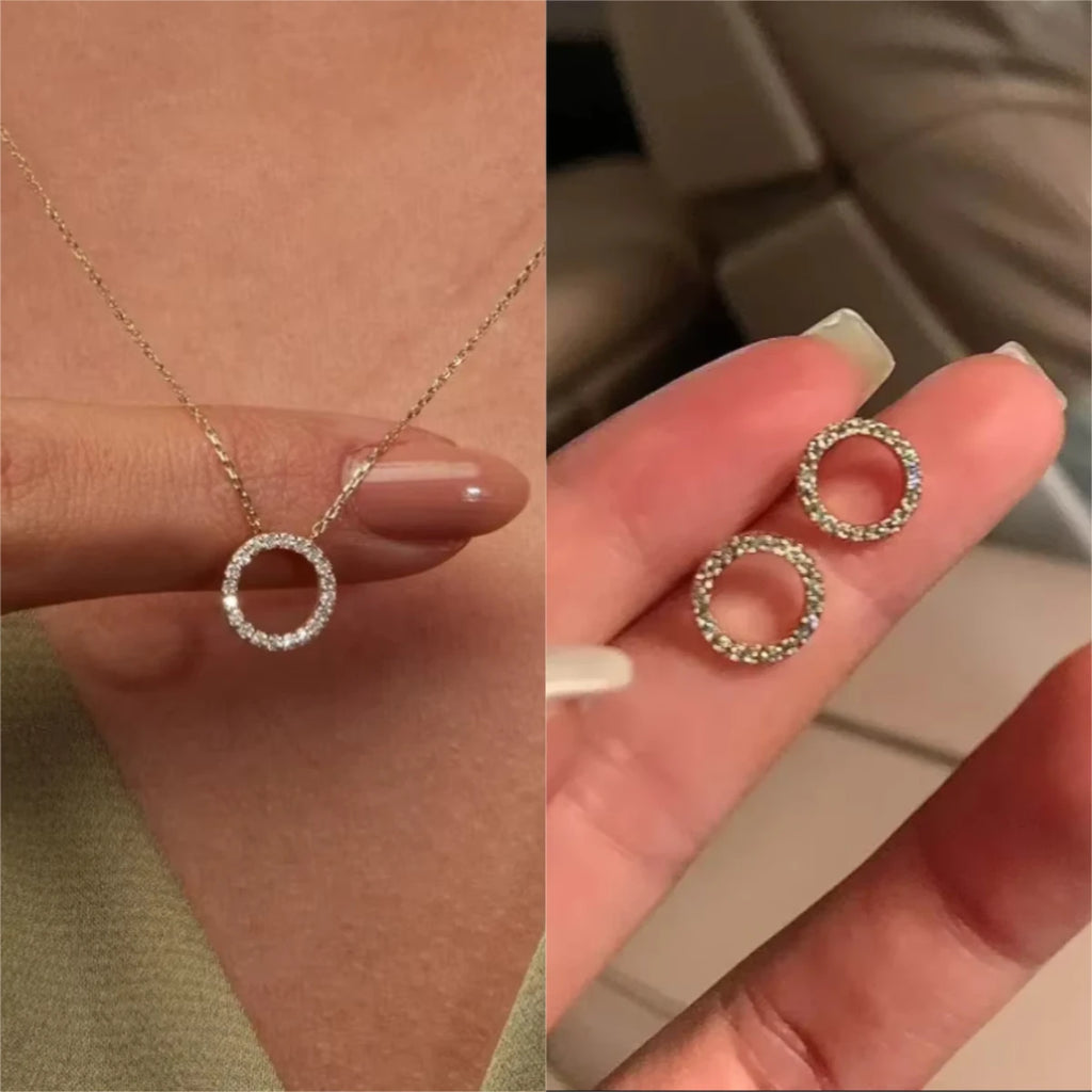 Fashion Trend Elegant Jewelry Simple Crystal Circle Pendant Necklace Golden Color Unquie Women Necklace Party Gift Wholesale
