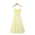 2024 Sexy Sky blue Splice Lace Bow Ruched Chest Corset Style Sling Dress Cross Bandage Lacing Up Back Hem Slit Midi Robe Women