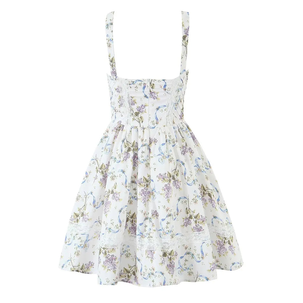 Floral Printed Summer Women's Dress Sleeveless Short Mini Tank Vestidos A-line Lace Dress 2025 New in Beach Vintage Party Dress
