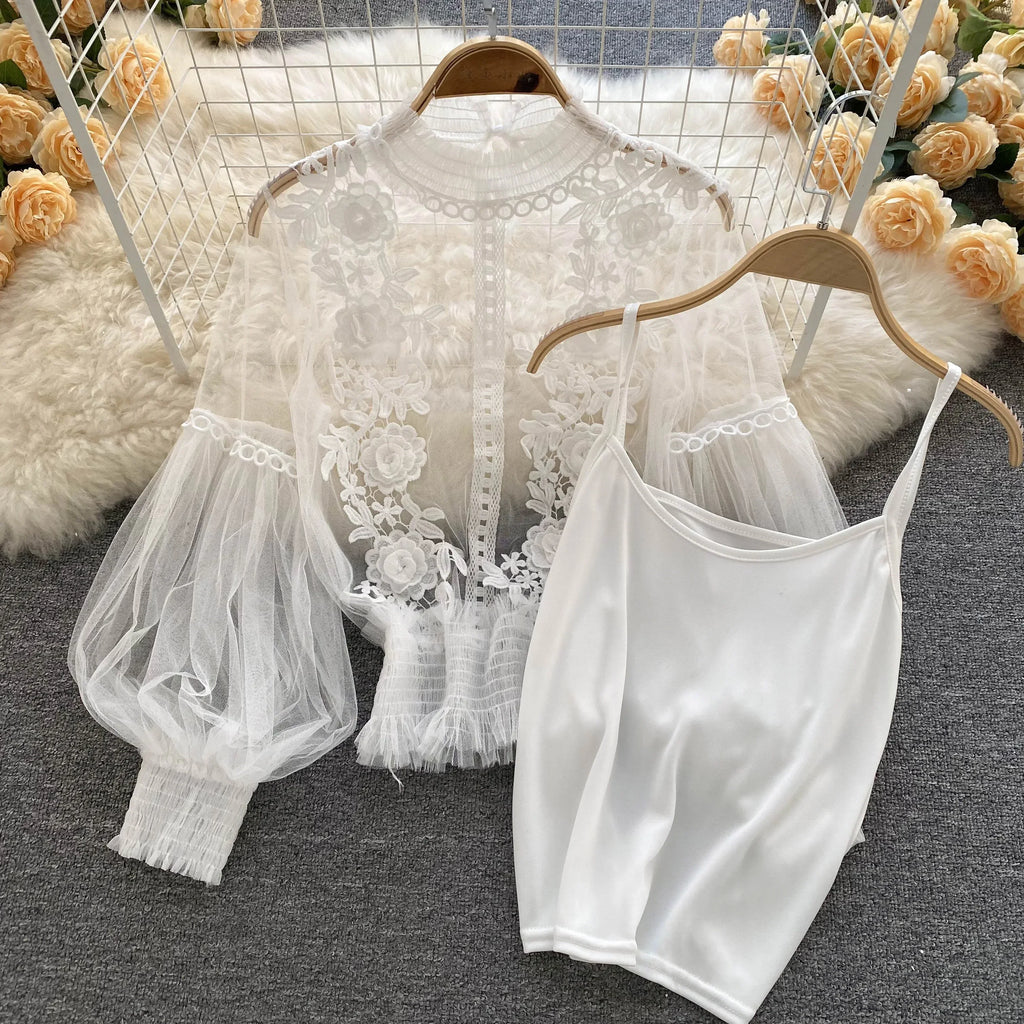Lace Puff Long Sleeve Blouse Vintage Fashion Blouses Elegant Femme Blusas Korean Woman Tops Women Shirts Clothing Dropshipping
