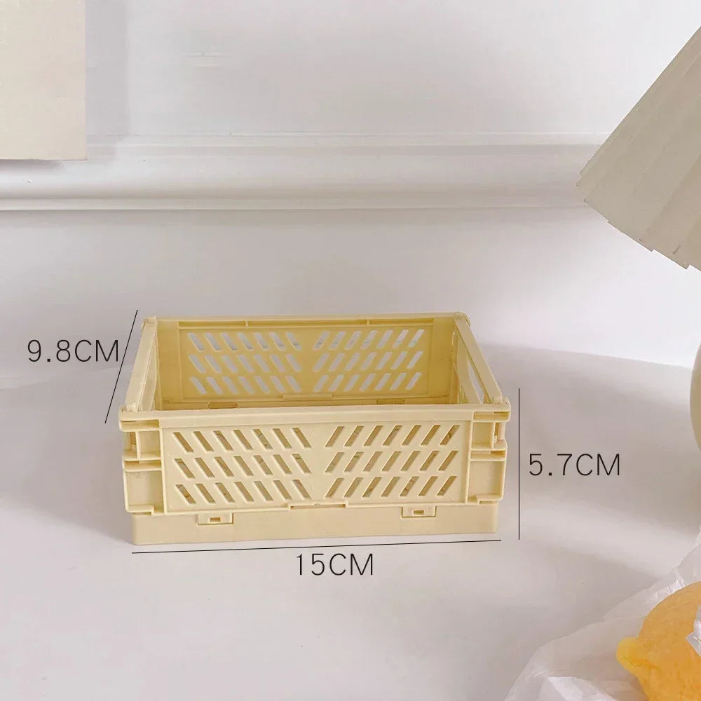 Folding Plastic Storage Box Collapsible Storage Mini Container Desktop Cosmetic Storage Basket Home Office Organizer Box