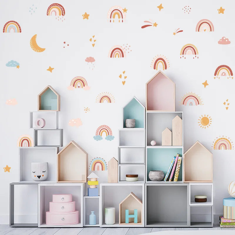 Boho Rainbow Vinyl Child Wall Sticker For Baby Room Decor Bedroom Accessories Furniture Sticker Adhesive Wallpaper Wall Decor