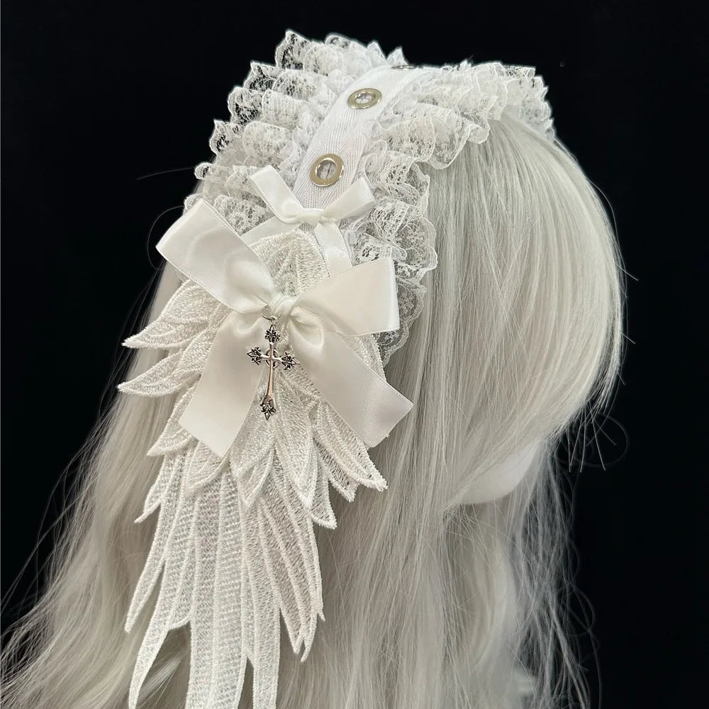 New Lolita Cat Ears Headband Lace Cosplay Head Wrap Bow Headdress Women