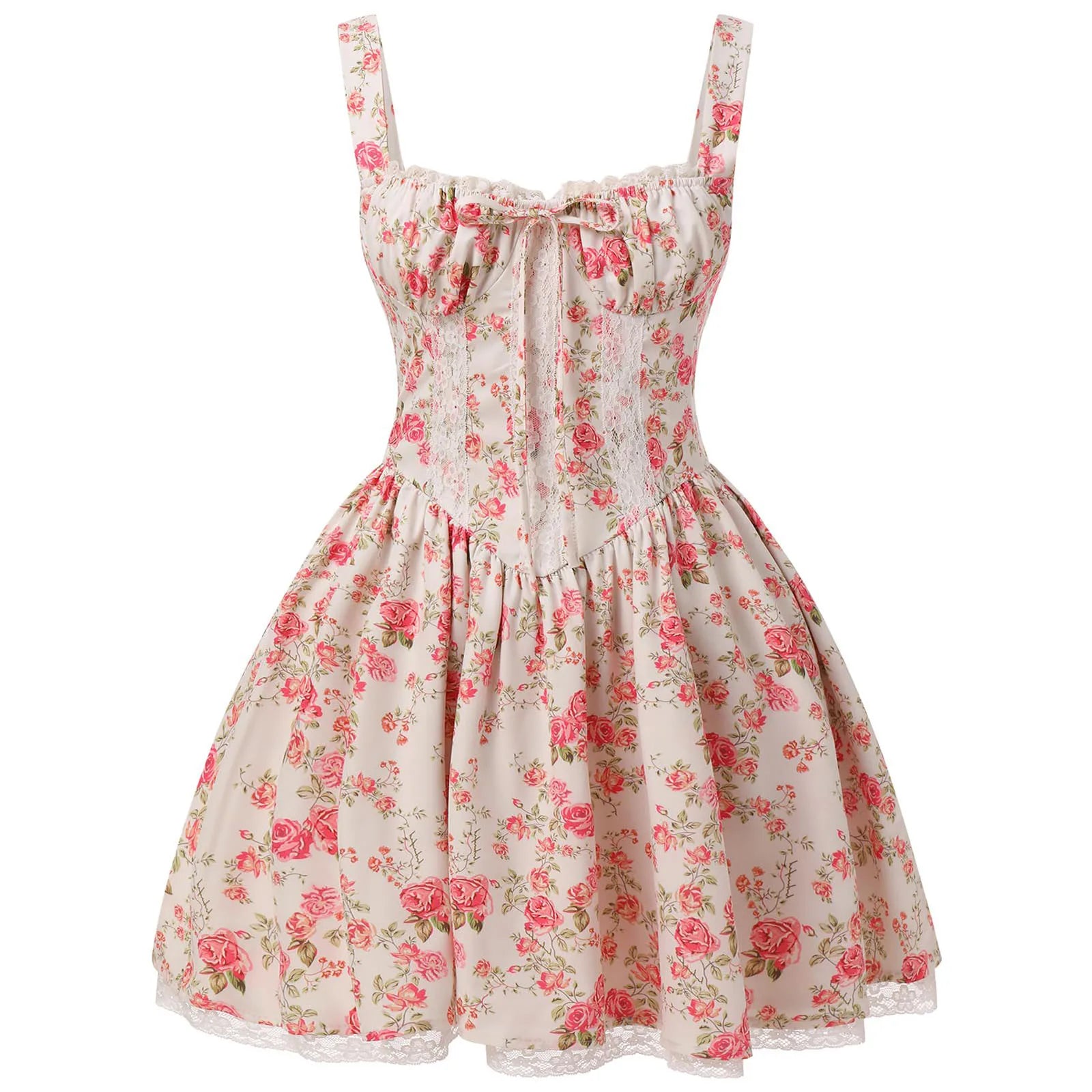 Dresses Sexy Lace Patchwork Waist Suspender Skirt Spaghetti Straps Adjustment Mini Floral Dress For Women 2025 Wedding Guest