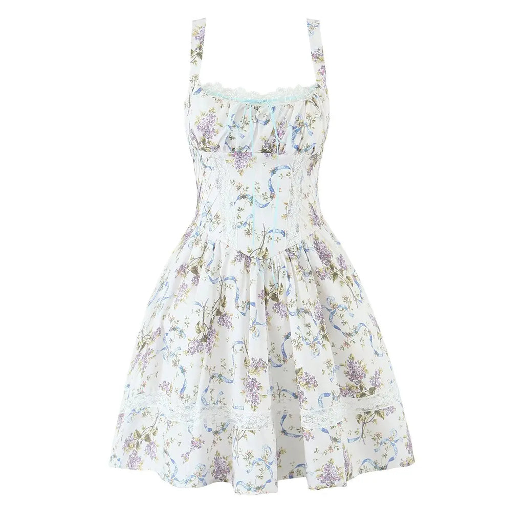 Floral Printed Summer Women's Dress Sleeveless Short Mini Tank Vestidos A-line Lace Dress 2025 New in Beach Vintage Party Dress