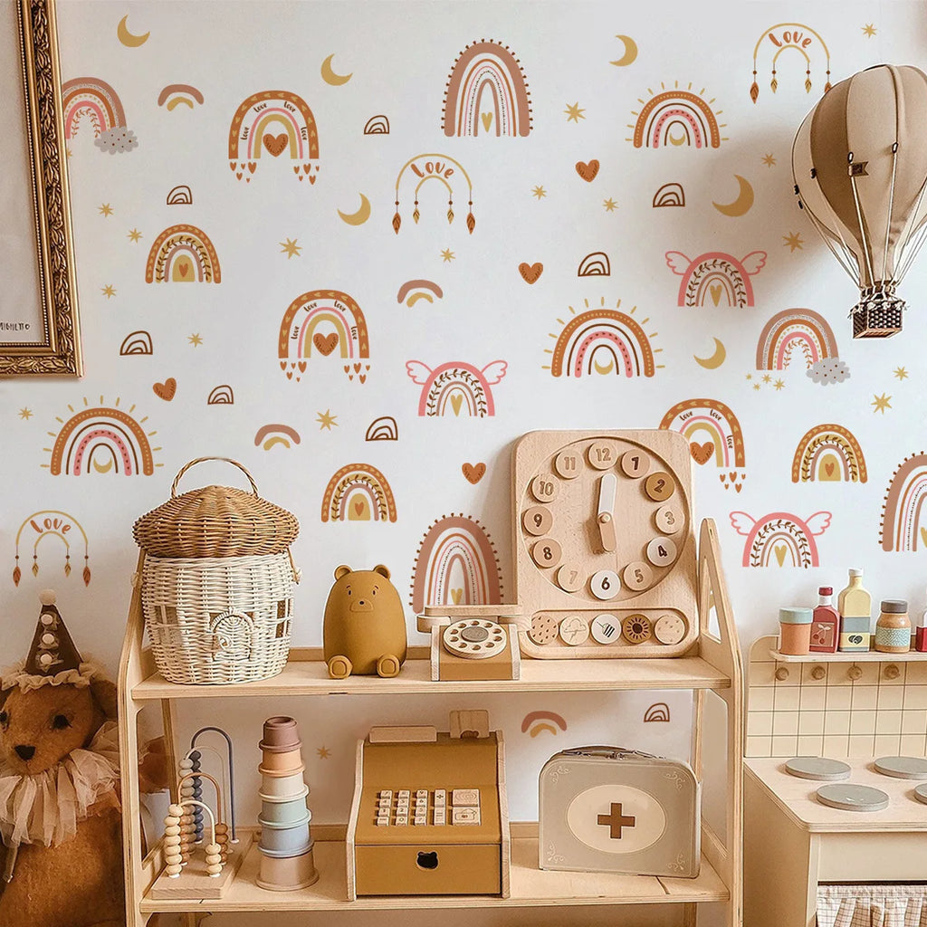 Boho Rainbow Vinyl Child Wall Sticker For Baby Room Decor Bedroom Accessories Furniture Sticker Adhesive Wallpaper Wall Decor