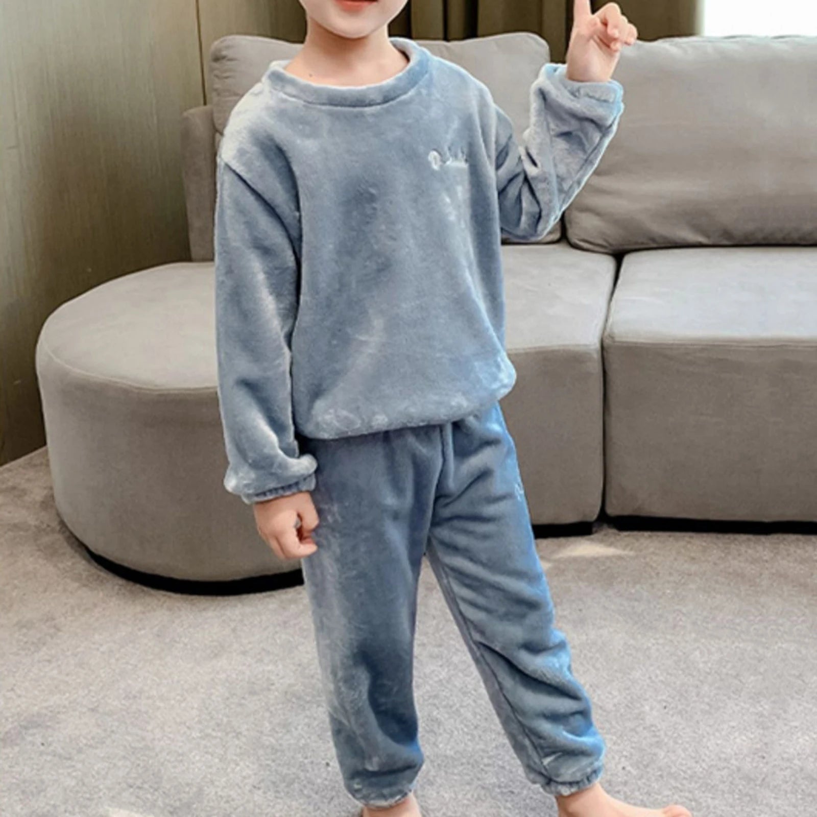 Kids Pajamas Long Sleeve Lounge Wear Soft Flannel Sleepwear Cozy Pullover Tops Warm Trousers Girl Boy Nightwear Home Outfit Set