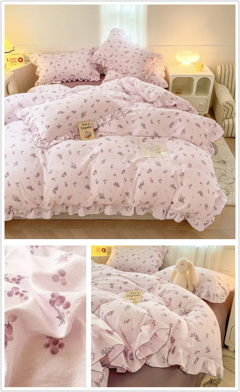 Bonenjoy Lace Duvet Cover Printed Home Quilts Cover Ruffles Comforter Covers Adults Kids Room Bedding (Pillowcase Need Order)