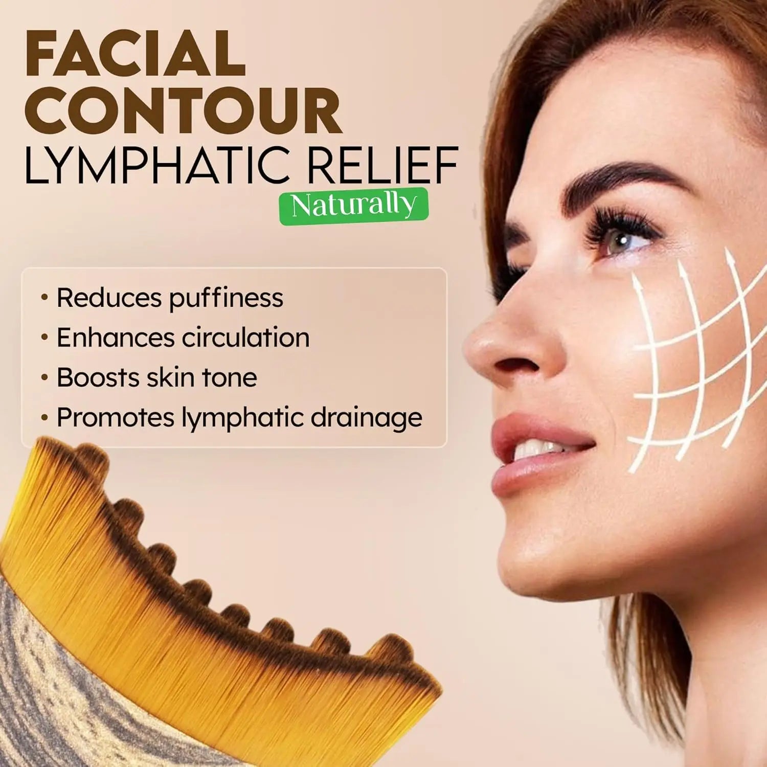Lymphatic Contour Face Brush Dry Brushing Face Brush Lymphatic Drainage Massager for Face Chin Jawline Sculpting Beauty Tool
