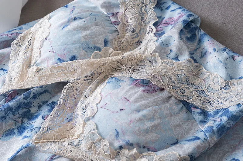 Women Lace Chemise Nightgown Dress Summer New Silky Satin Sleepwear Dressing Gown Lingerie Sexy Strap Nightdress Loungewear