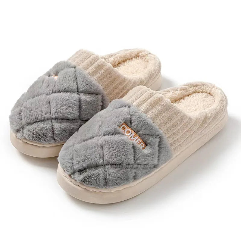 Women's Casual Home Slippers Soft Bottom Plush Slippers Anti-slip Thermal Slippers Indoor Winter Men's Fashion Casual Flats Slip