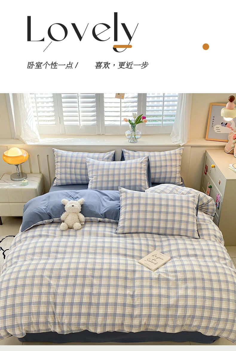 Modern Minimalist Plaid Duvet Cover 220x240 Soft Breathable All Season Queen Comforter Cover Single Piece Striped Quilt Covers