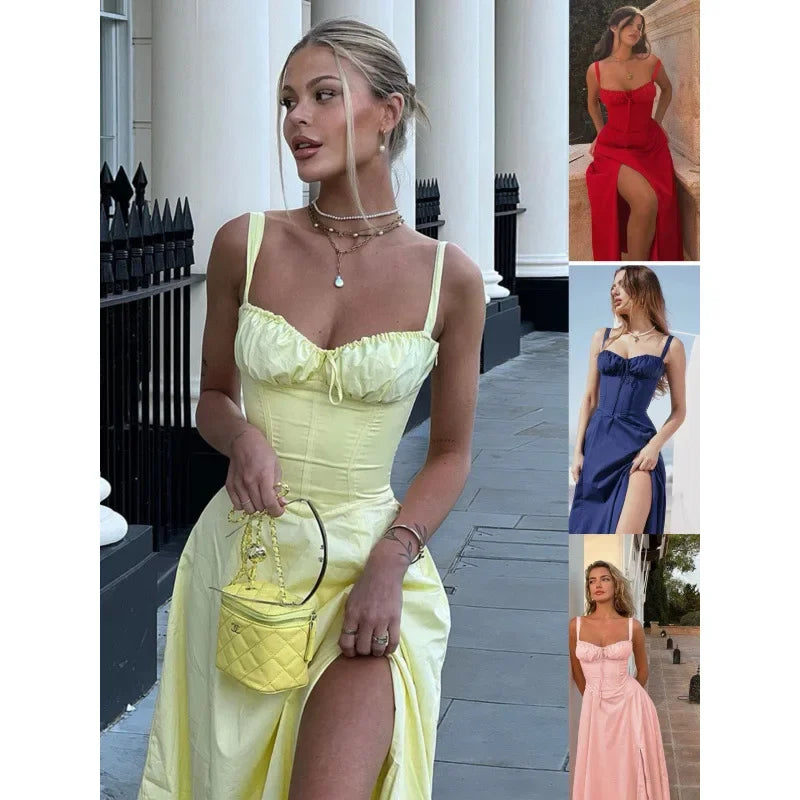 Sexy Floral Print Corset Long Dress Women's Slips Dresses Female Bandage Spring Summer Y2K Summer Holiday Vacatioin White Pink