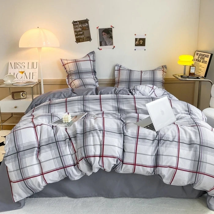 Double bed Quilt cover Duvet cover Microfiber bedding queen king Twin size for single nordic style Plaid Geometric Minimal