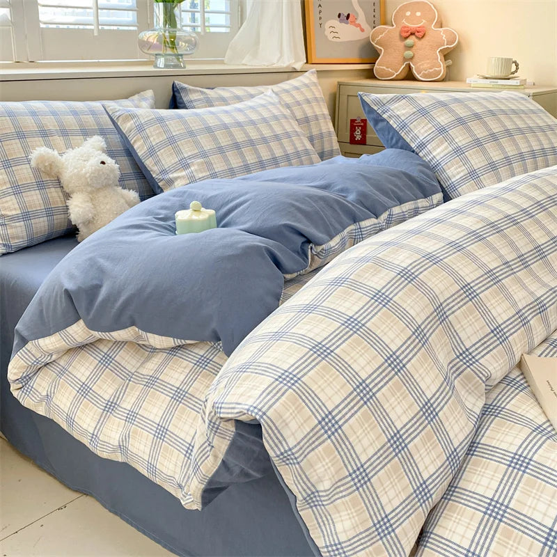 Modern Minimalist Plaid Duvet Cover 220x240 Soft Breathable All Season Queen Comforter Cover Single Piece Striped Quilt Covers