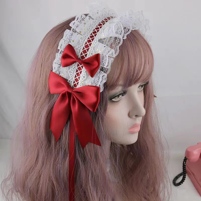 Lovely Sweet Hair Hoop Anime Maid Cosplay Headband Lolita Lace Flower Headwear Hand Made for Girls Mujer Kawaii Hair Accessory
