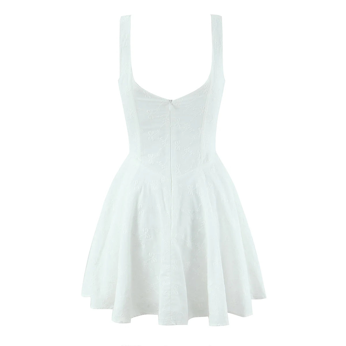 Sexy White Embroidery Floral Corset style Boning Tank Dress Women Cross Lacing up Bow Slim Waist Swing Short Dresses Vestdios