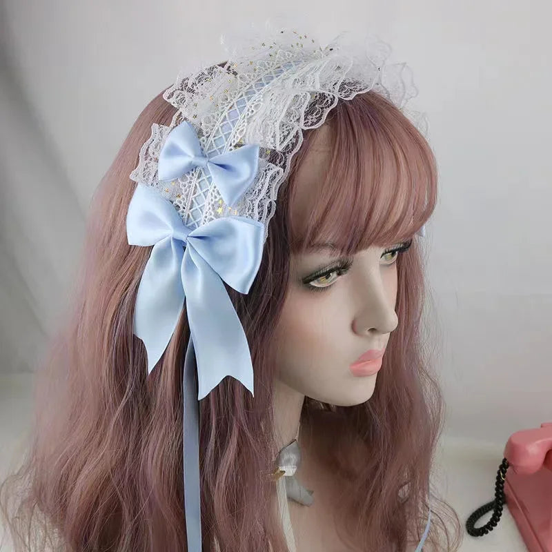 Lovely Sweet Hair Hoop Anime Maid Cosplay Headband Lolita Lace Flower Headwear Hand Made for Girls Mujer Kawaii Hair Accessory
