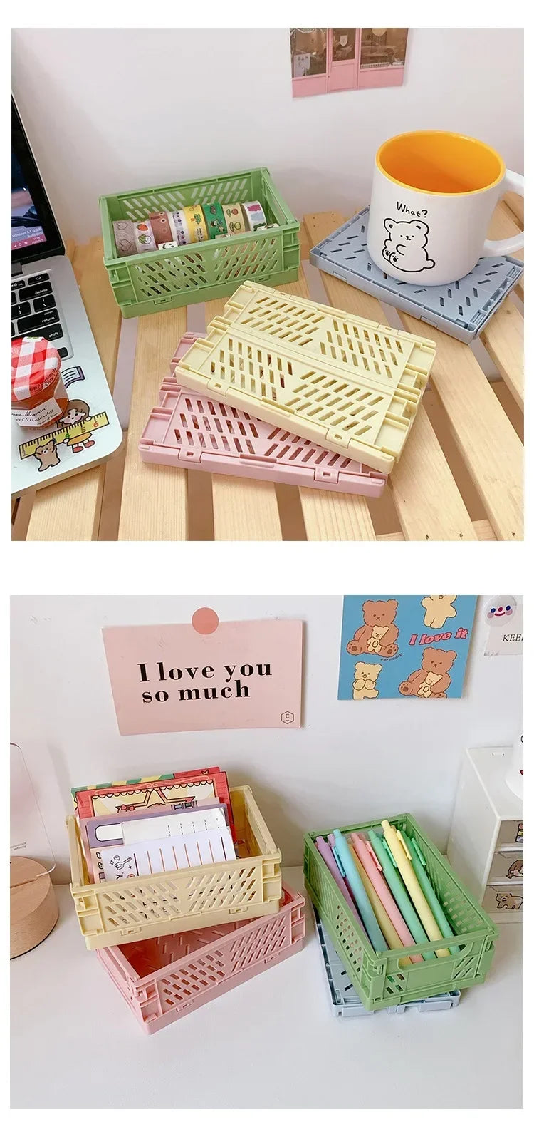 Folding Plastic Storage Box Collapsible Storage Mini Container Desktop Cosmetic Storage Basket Home Office Organizer Box