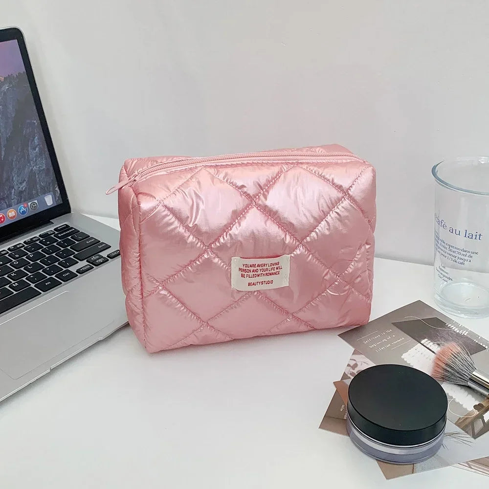 Large Capacity Make Up Kit Portable Travel Toiletries Skincare Organizer Pouch New Fashion Rhombus Shiny Clutch Cosmetic Bag