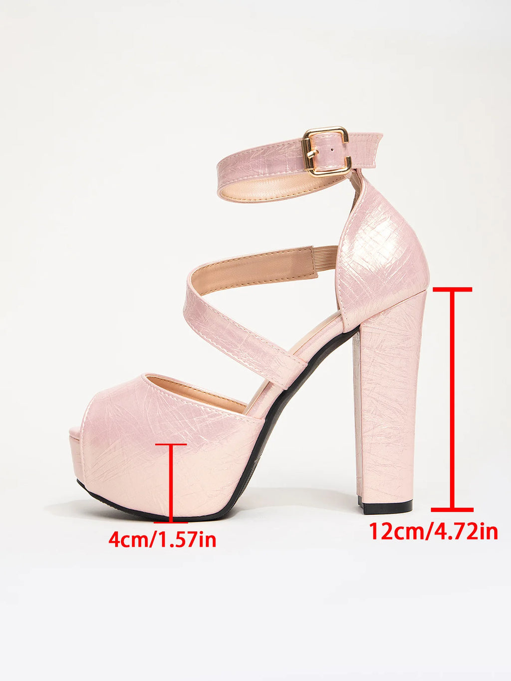 Fashion Buckle Strap Summer Platform Sandals For Women 12cm Chunky High Heel Pink Party Peep Toe Shoes Model Catwalk Show Heels