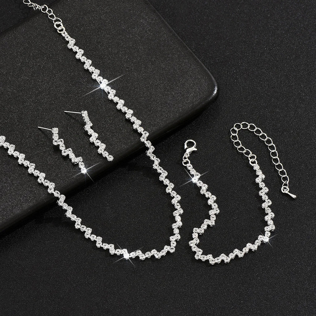 Wave Style Jewelry Sets for Women Claw Chain Zircon Choker Necklace Earrings Bracelet Bridal Wedding Party Jewelry Sets