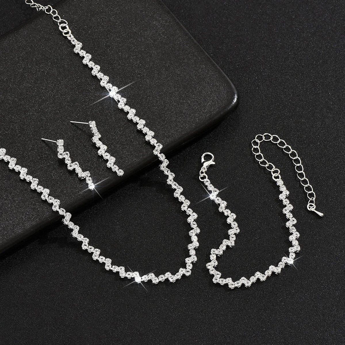 Wave Style Jewelry Sets for Women Claw Chain Zircon Choker Necklace Earrings Bracelet Bridal Wedding Party Jewelry Sets