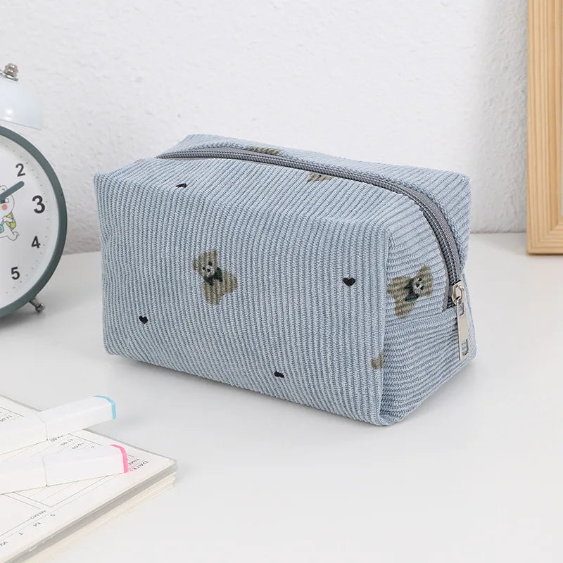 Kawaii Corduroy Travel Cosmetic Lipstick Skincare Storage Bag Toiletry Kit Women Makeup Handbags Organizer Pouch Bag Pencil Case