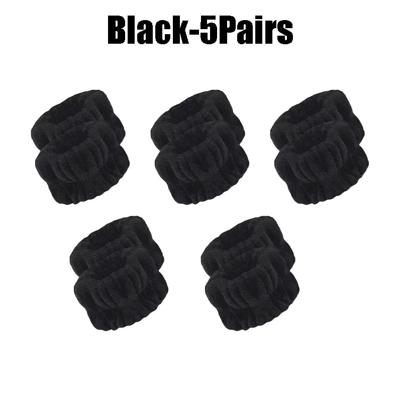 1-10Pairs Flannel Skincare Spa Wristband Makeup Facial Wrist Washband Face Towel Wash Bow Headband Scrunchie Set for Women