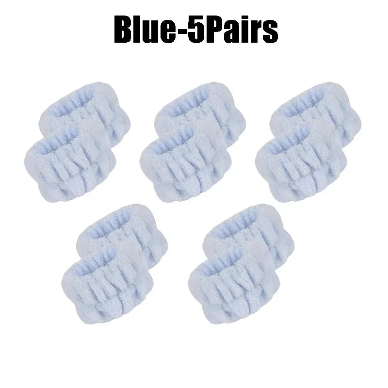 1-10Pairs Flannel Skincare Spa Wristband Makeup Facial Wrist Washband Face Towel Wash Bow Headband Scrunchie Set for Women