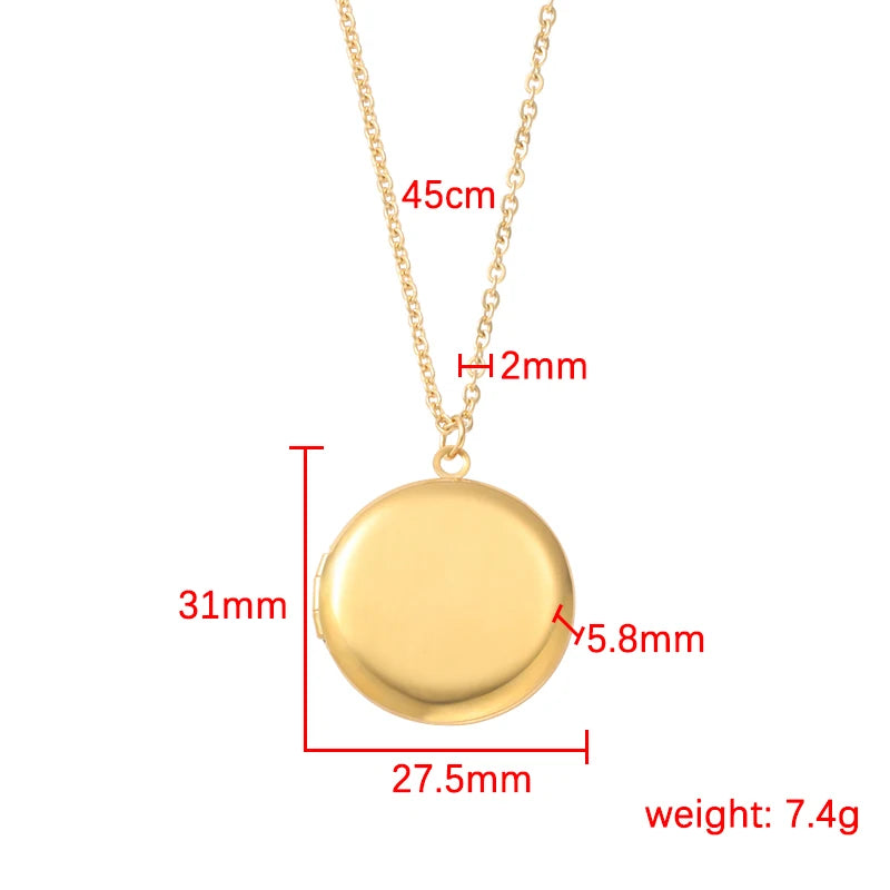 RUMNVNTY 5pc Carved Designs Round Photo Frame Pendant Necklace Stainless Steel Charms Locket Girls Women Memorial Jewelry