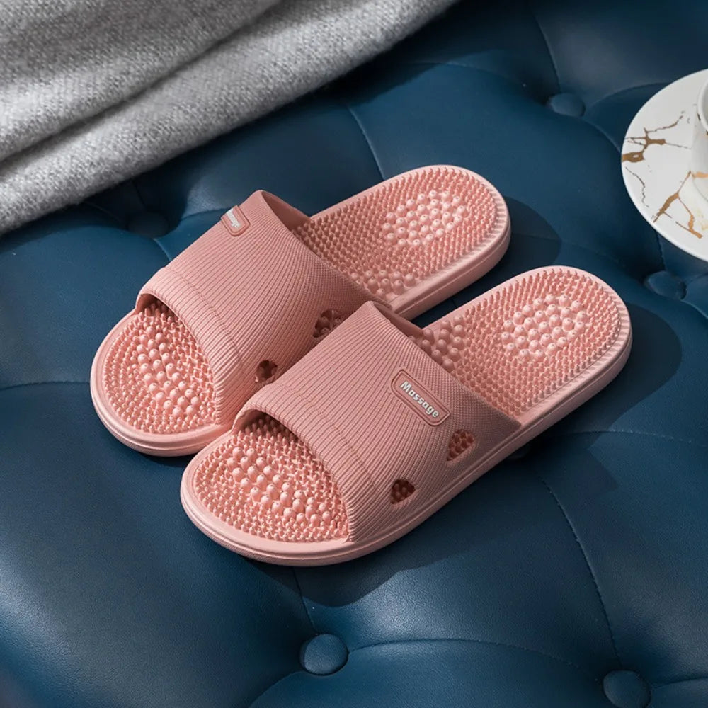 Basic Solid Thick Massage Slippers Anti Slip Open-toe Platform Flip Flops Lightweight Anti Odor Outer Wear Shoes Couple