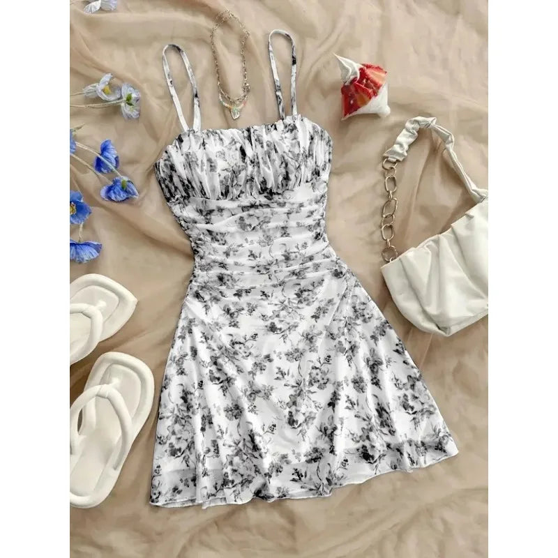 Dresses  Spring Summer Cute Dating Ditsy Floral Sleeveless Square Neck Mini Cami Casual Dresses For Women