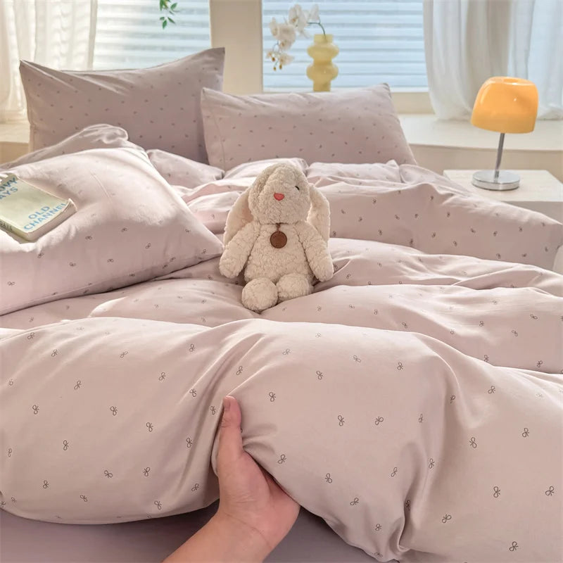 Bonenjoy Pink Flower Duvet Cover Sets Washed Polyester Super Soft Bed Cover Sets Single/Queen/King Quilt Cover with  Pillowcase
