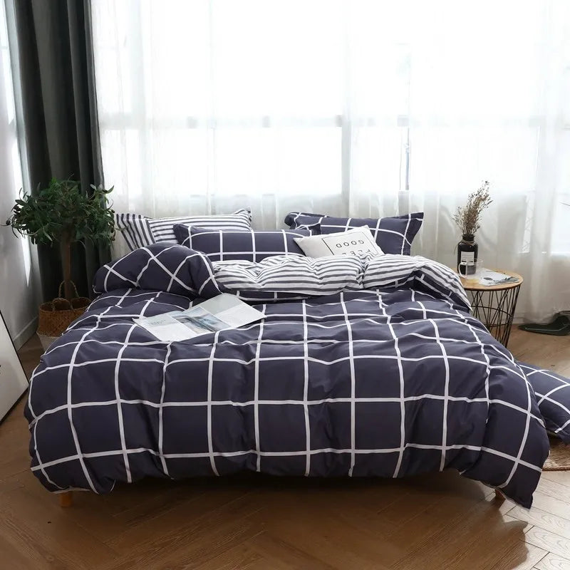 Double bed Quilt cover Duvet cover Microfiber bedding queen king Twin size for single nordic style Plaid Geometric Minimal